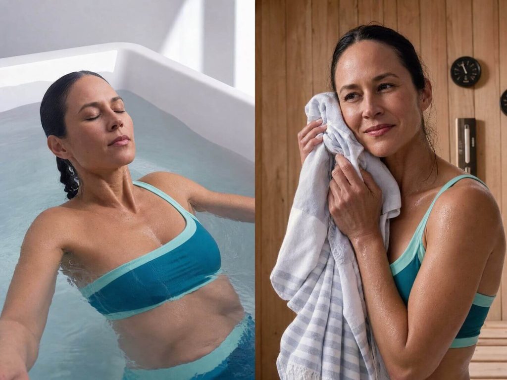 Contrast therapy routine pairing a cold plunge session with a sauna session